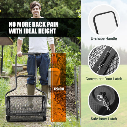 Costway 68CM Peat Moss Spreader with Upgrade Side Latches and U-shape Handle-Black