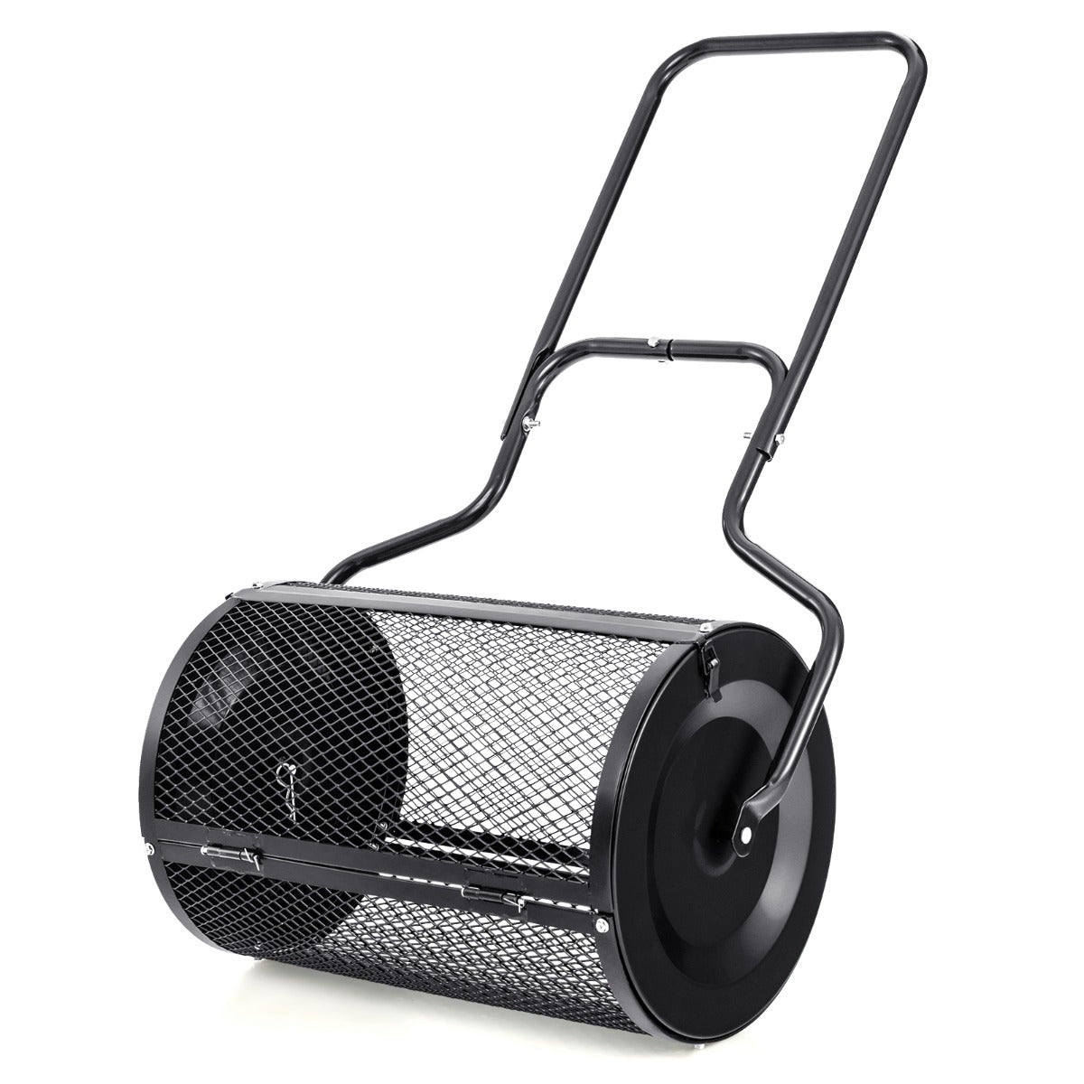 Costway 68CM Peat Moss Spreader with Upgrade Side Latches and U-shape Handle-Black