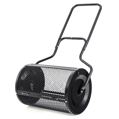 Costway 68CM Peat Moss Spreader with Upgrade Side Latches and U-shape Handle-Black