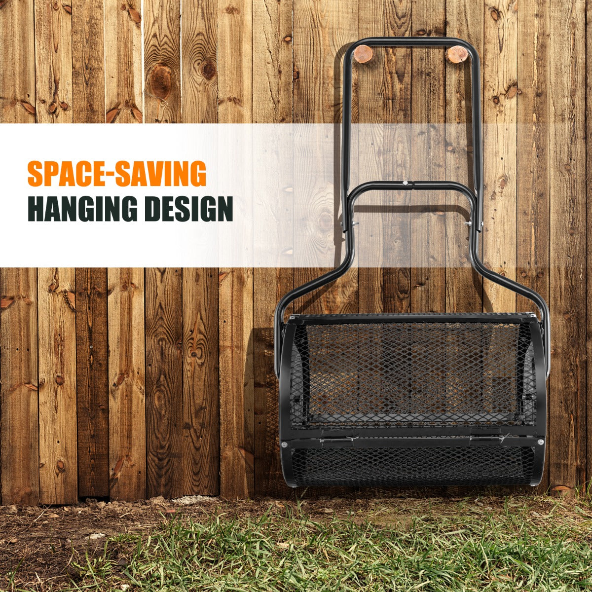Costway 68CM Peat Moss Spreader with Upgrade Side Latches and U-shape Handle-Black