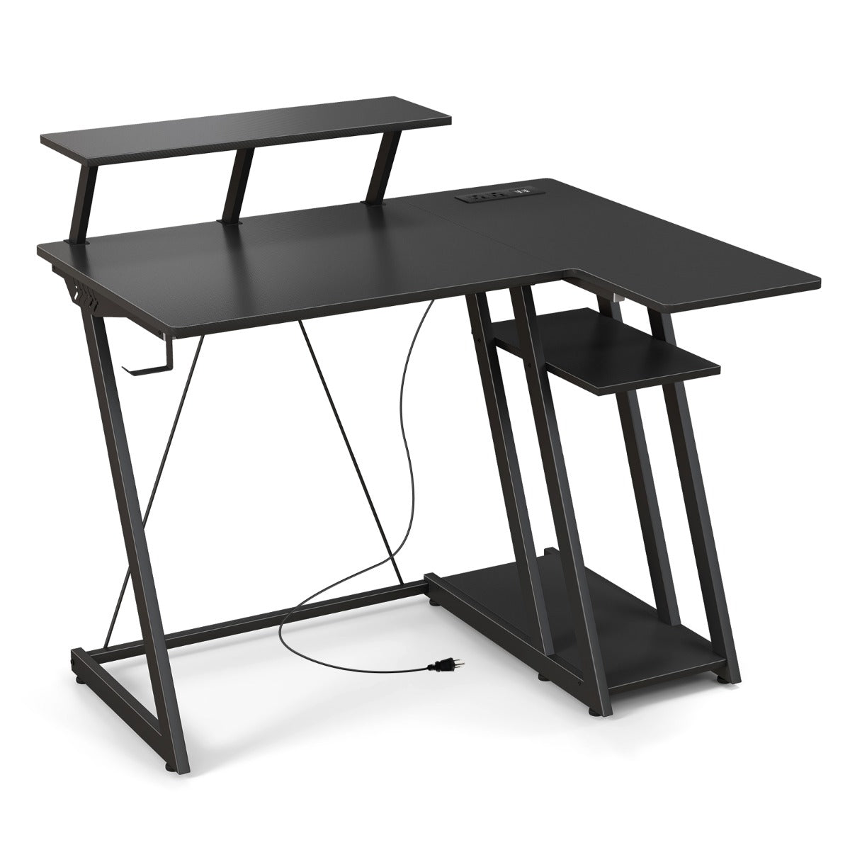 Computer Desk with Built-in Charge Station for Office Room Study-Black