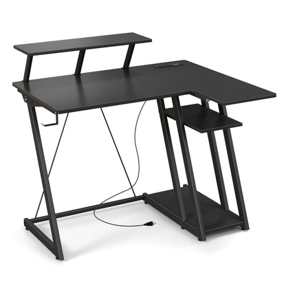 Computer Desk with Built-in Charge Station for Office Room Study-Black