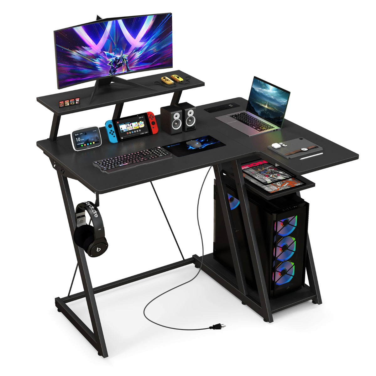 Computer Desk with Built-in Charge Station for Office Room Study-Black