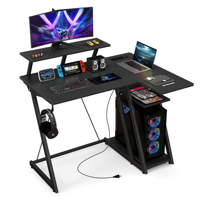 Computer Desk with Built-in Charge Station for Office Room Study-Black