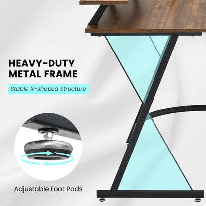 Costway L-shaped Computer Desk with Power Outlet  for Home Office-Coffee