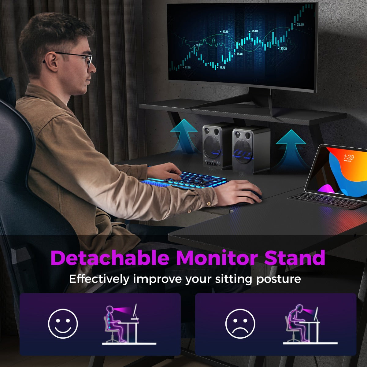 Computer Desk with Built-in Charge Station for Office Room Study-Black