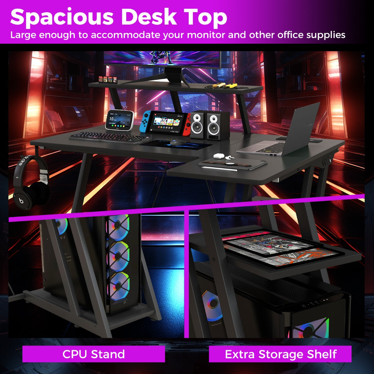 Computer Desk with Built-in Charge Station for Office Room Study-Black