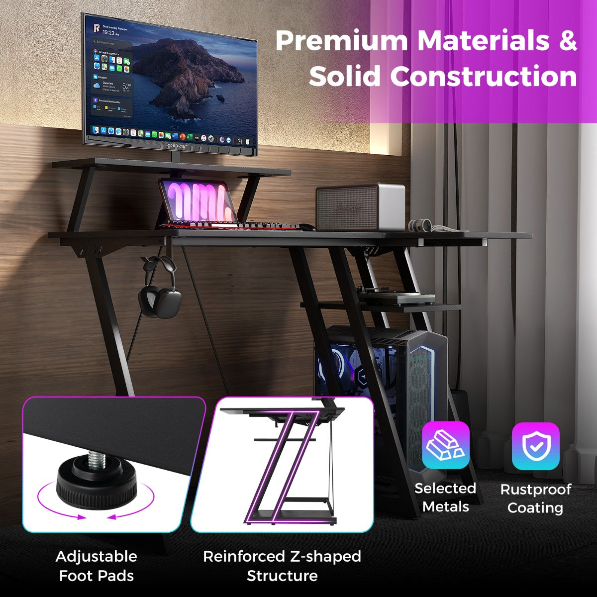 Computer Desk with Built-in Charge Station for Office Room Study-Black
