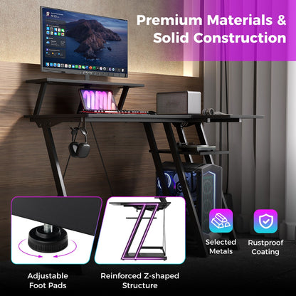 Computer Desk with Built-in Charge Station for Office Room Study-Black