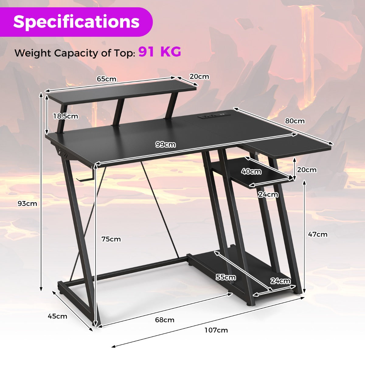 Computer Desk with Built-in Charge Station for Office Room Study-Black