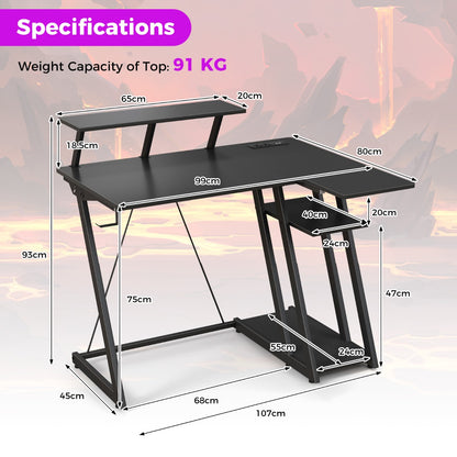 Computer Desk with Built-in Charge Station for Office Room Study-Black