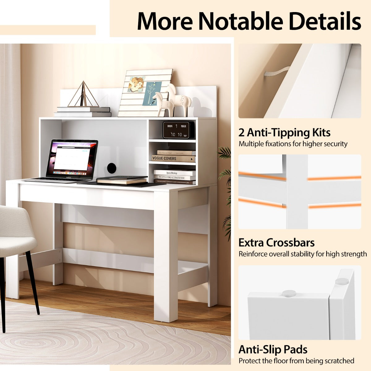120cm Computer Desk with Bookshelf and Cable Management Hole-White