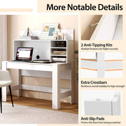 120cm Computer Desk with Bookshelf and Cable Management Hole-White