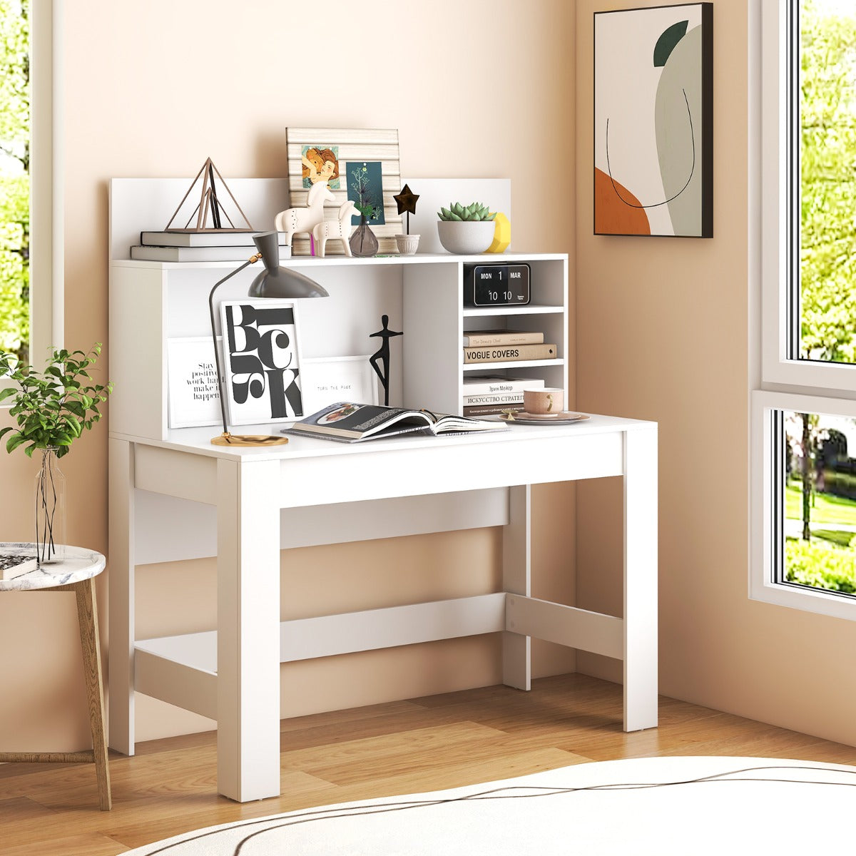 120cm Computer Desk with Bookshelf and Cable Management Hole-White