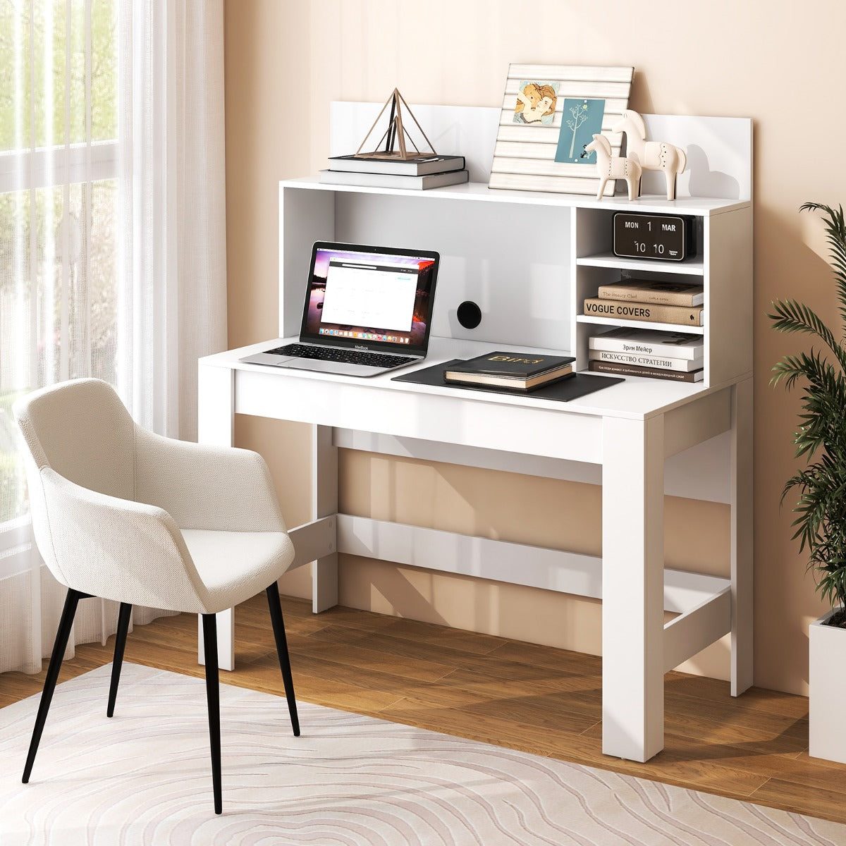 120cm Computer Desk with Bookshelf and Cable Management Hole-White