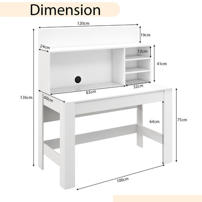 120cm Computer Desk with Bookshelf and Cable Management Hole-White