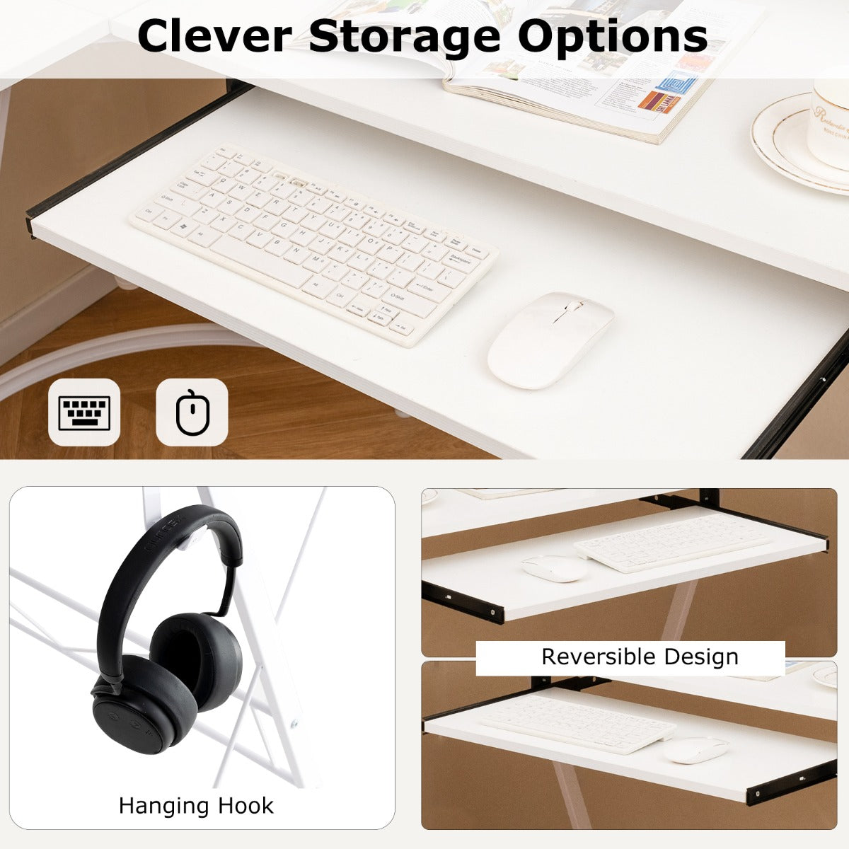 L-shaped Computer Desk with Power Outlet  for Home-White