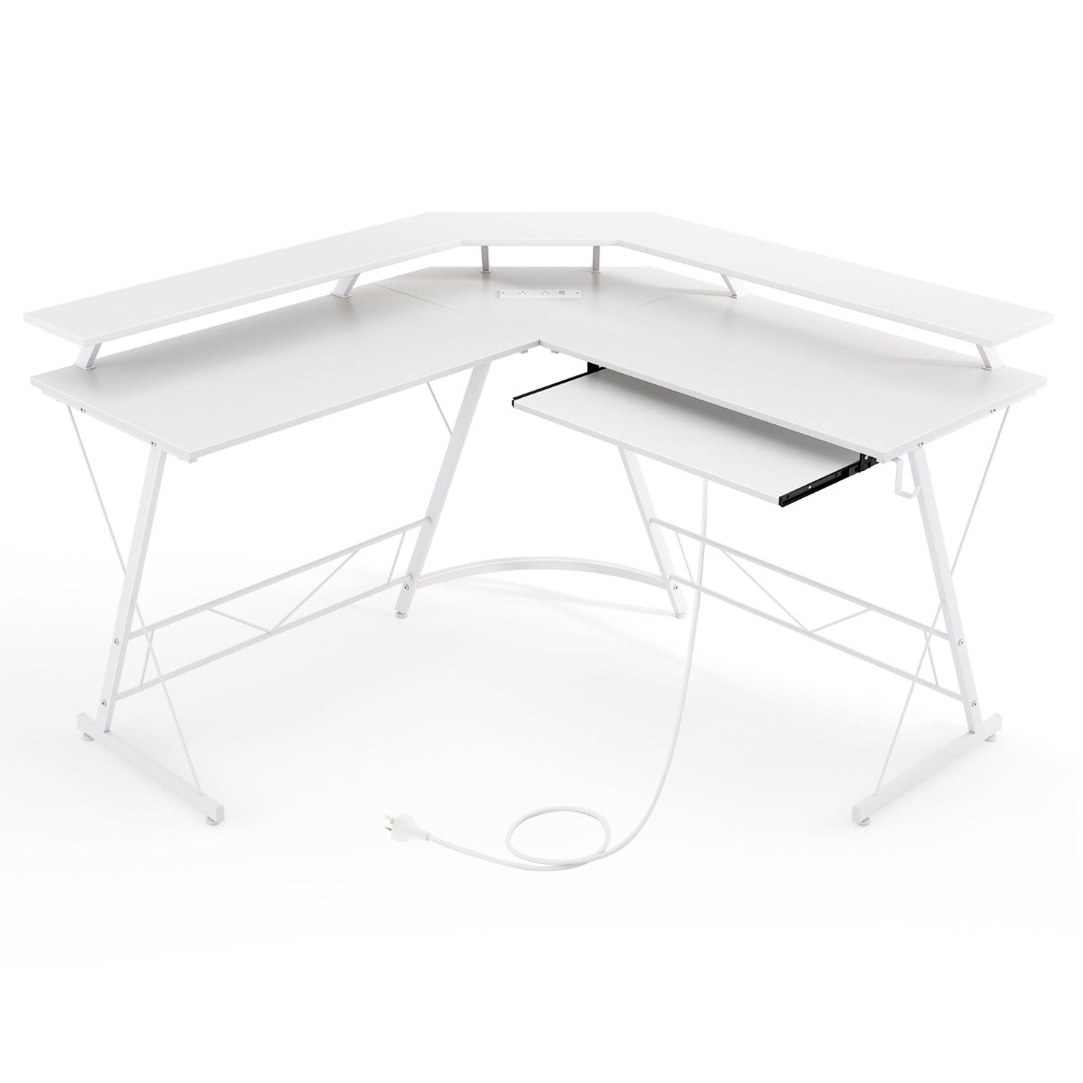 L-shaped Computer Desk with Power Outlet  for Home-White