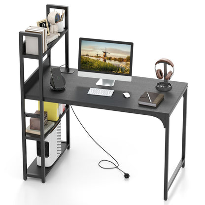 Computer Desk with Power Strip-Black