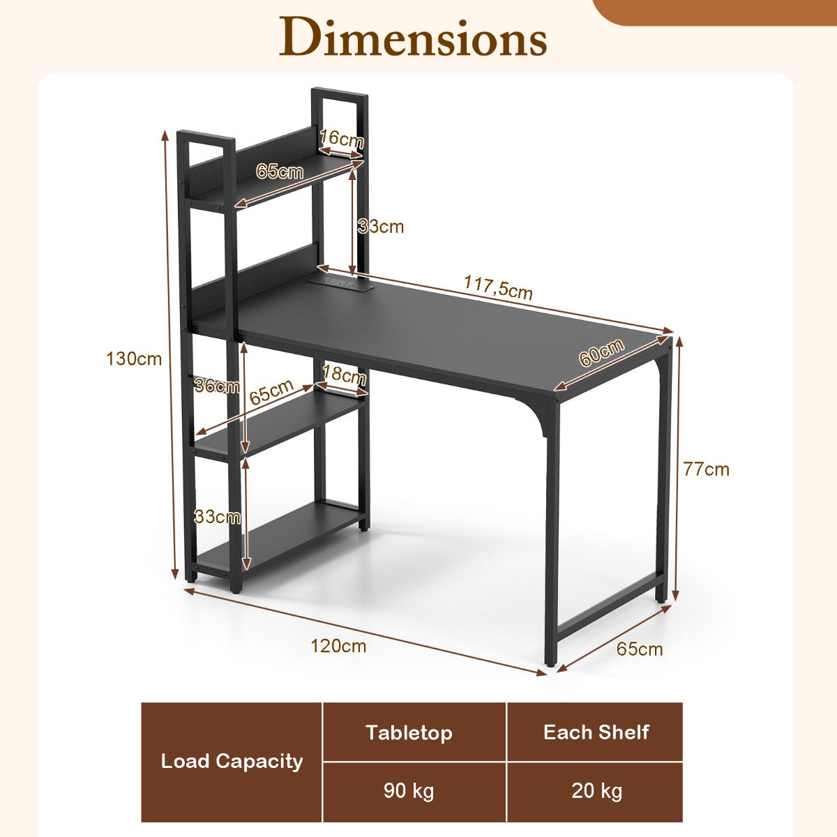 Computer Desk with Power Strip-Black