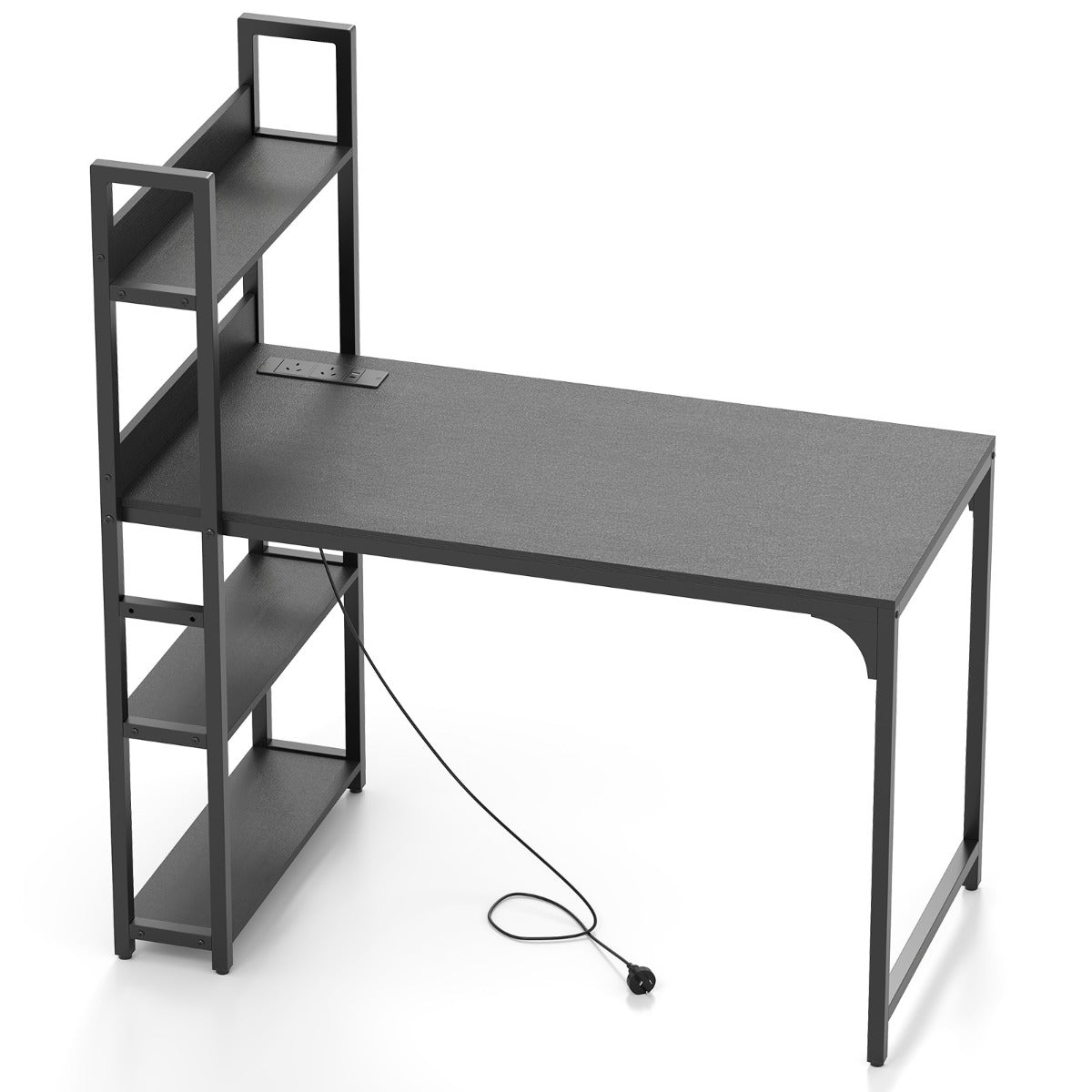 Computer Desk with Power Strip-Black