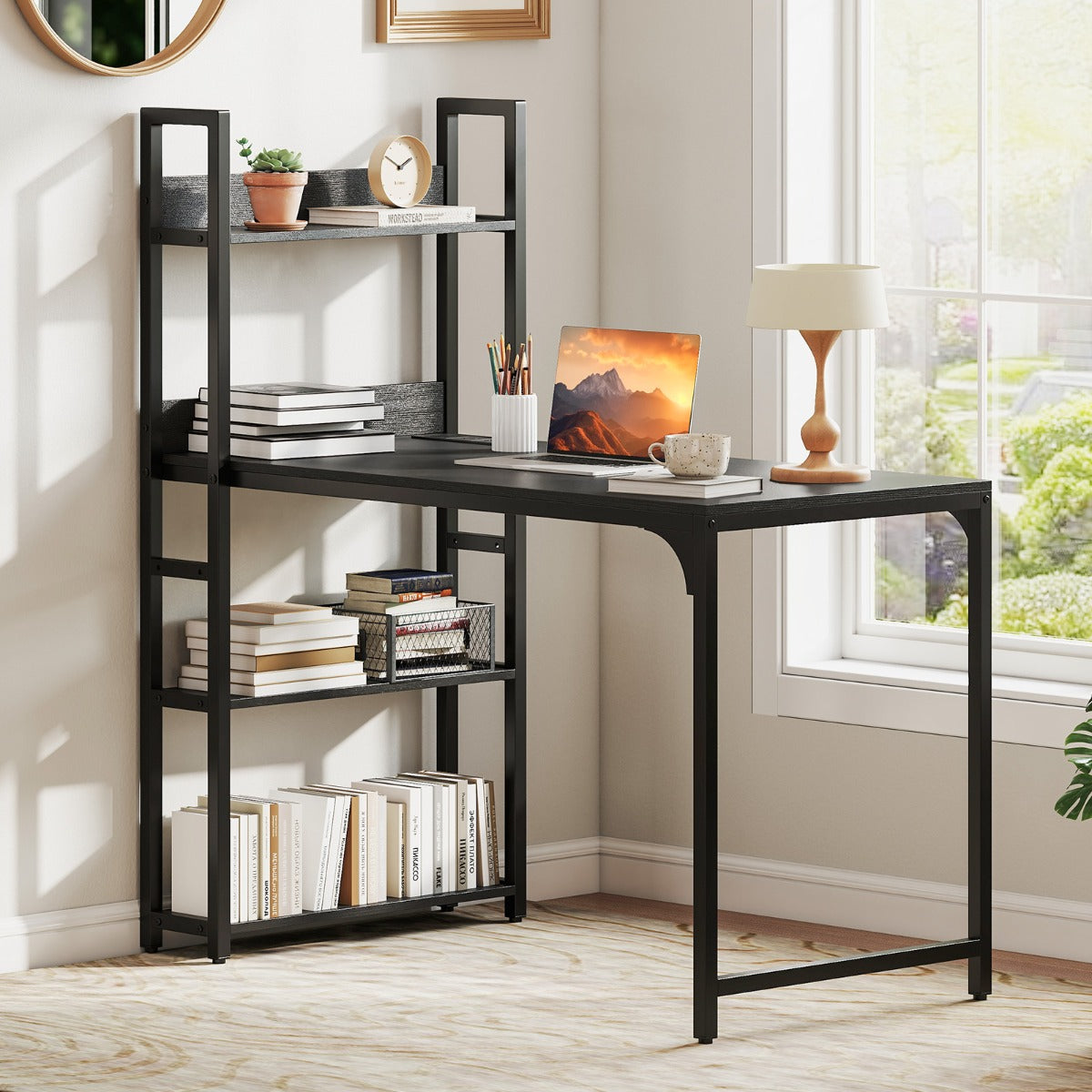 Computer Desk with Power Strip-Black
