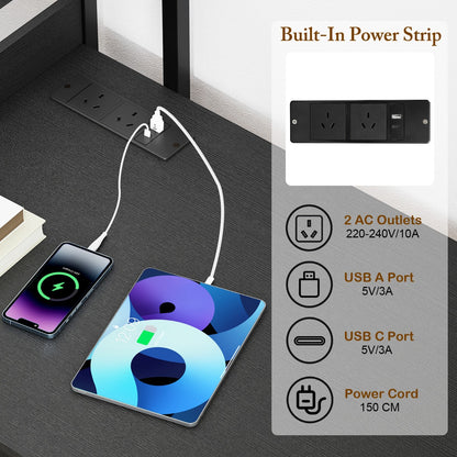 Computer Desk with Power Strip-Black