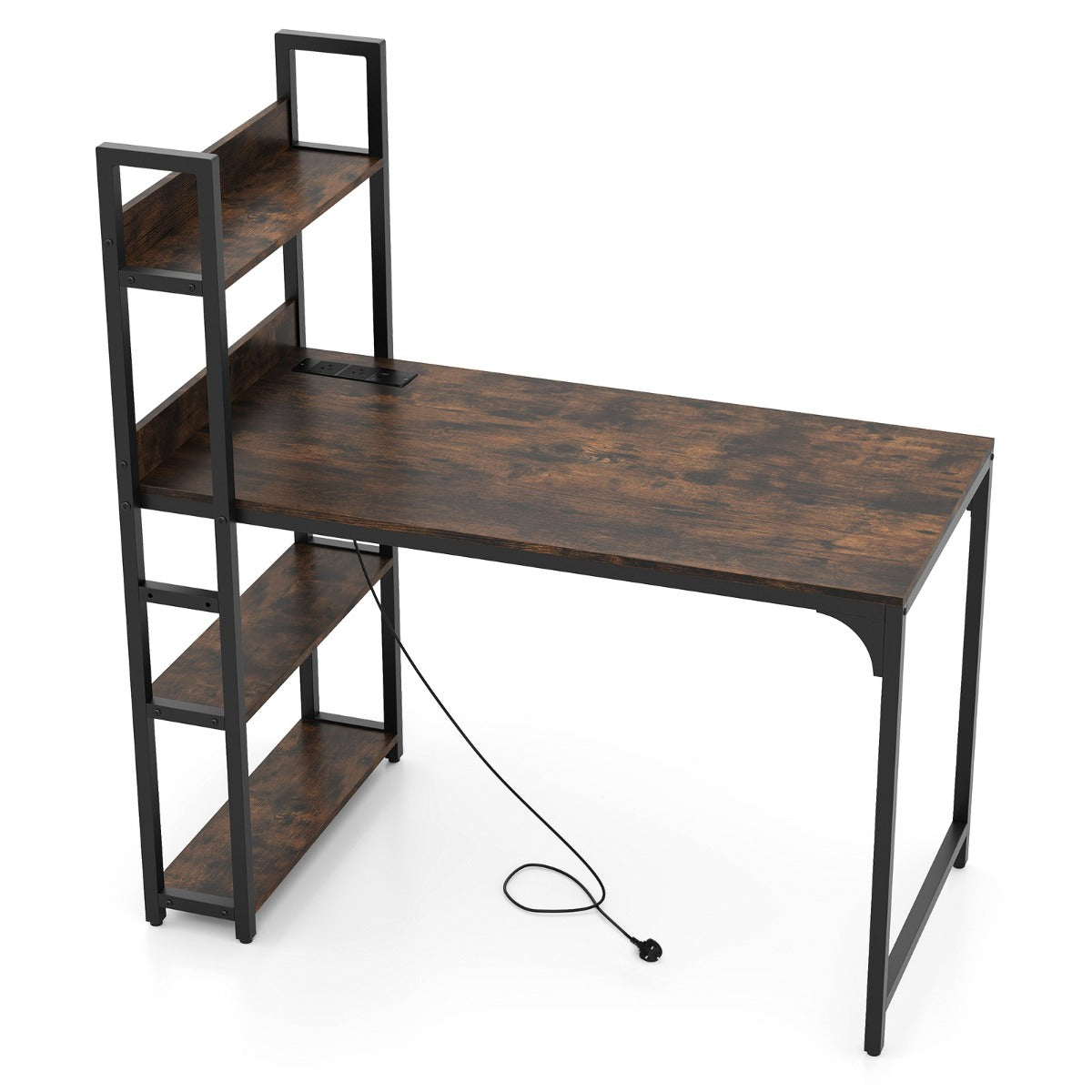 Computer Desk with Power Strip-Rustic Brown
