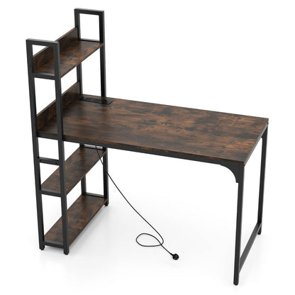 Computer Desk with Power Strip-Rustic Brown