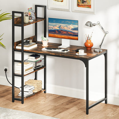 Computer Desk with Power Strip-Rustic Brown