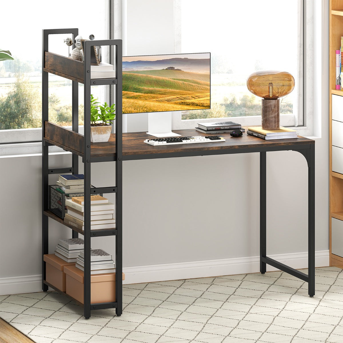 Computer Desk with Power Strip-Rustic Brown