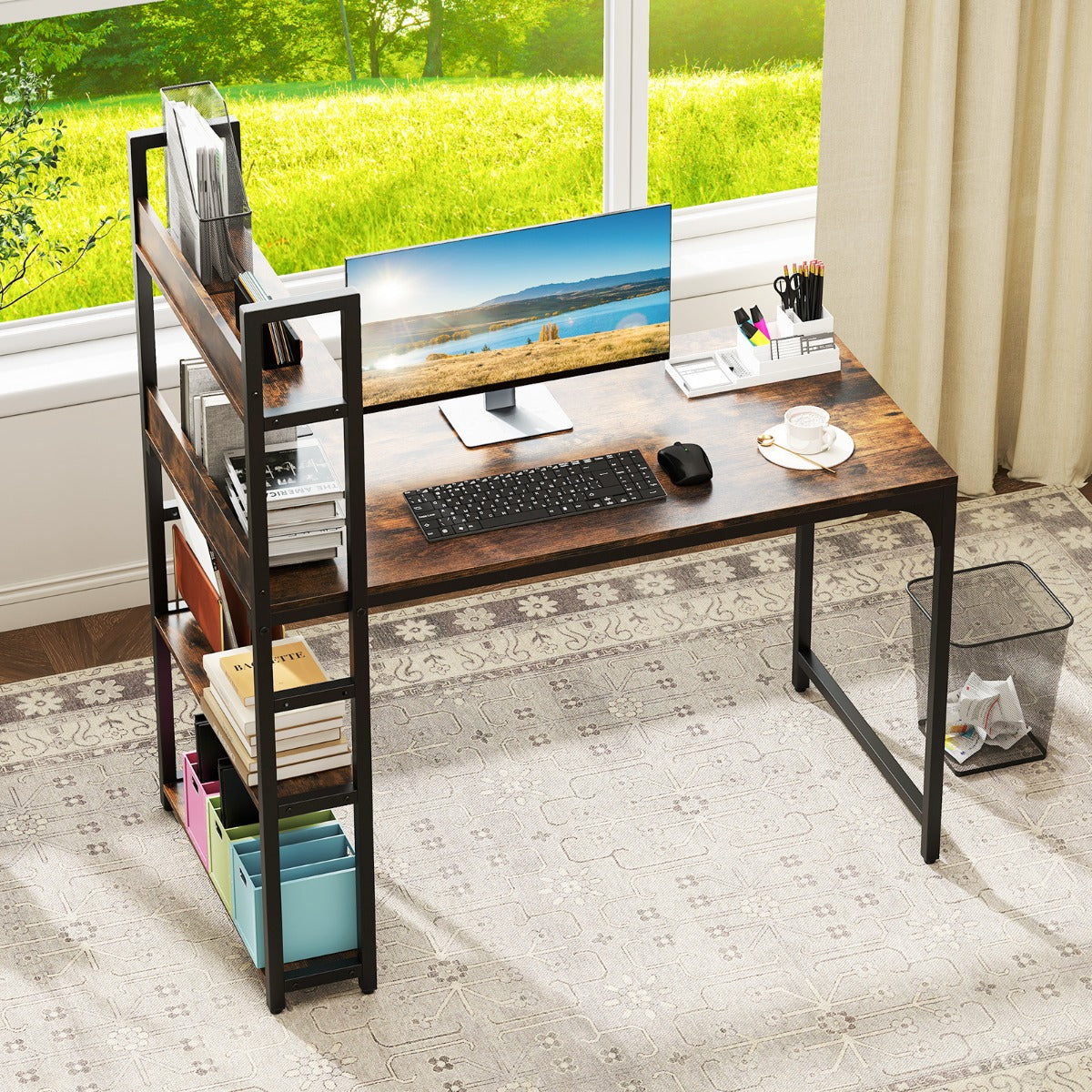 Computer Desk with Power Strip-Rustic Brown