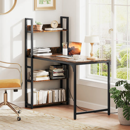 Computer Desk with Power Strip-Rustic Brown