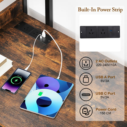 Computer Desk with Power Strip-Rustic Brown