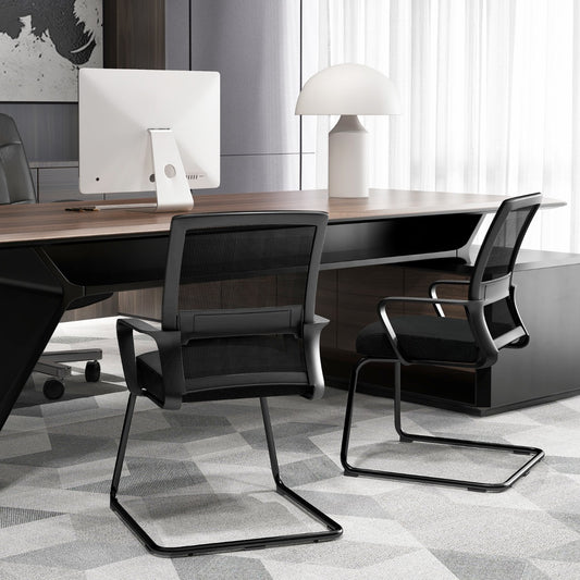 Costway 1/2 Pieces Office Guest Chair with Lumbar Support and Sled Base-2 pieces
