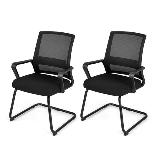 Costway 1/2 Pieces Office Guest Chair with Lumbar Support and Sled Base-2 pieces