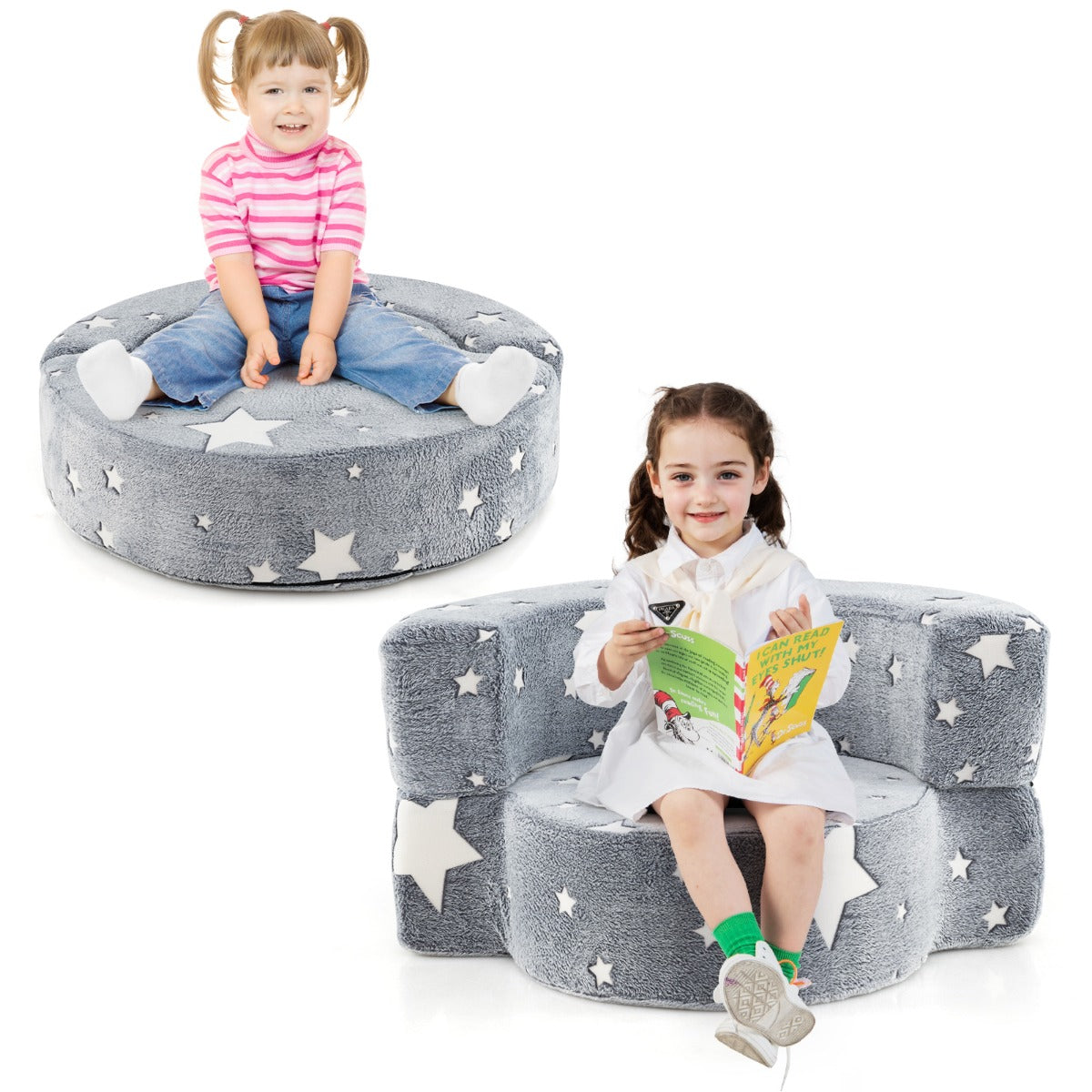 Convertible Children Sofa Kids Couch Chair with Removable and Machine-washable Cover-Grey