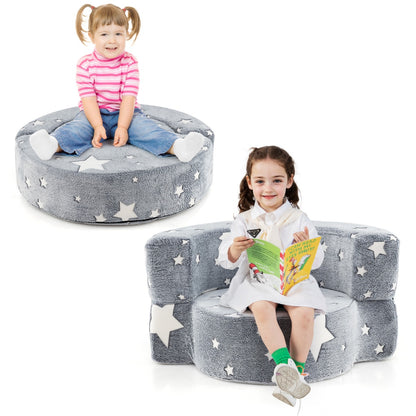 Convertible Children Sofa Kids Couch Chair with Removable and Machine-washable Cover-Grey