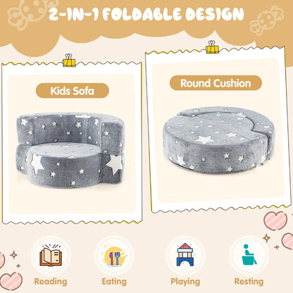 Convertible Children Sofa Kids Couch Chair with Removable and Machine-washable Cover-Grey