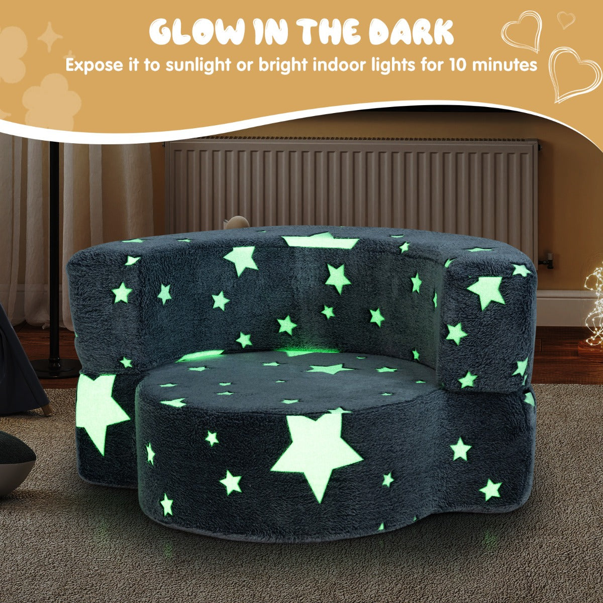 Convertible Children Sofa Kids Couch Chair with Removable and Machine-washable Cover-Grey
