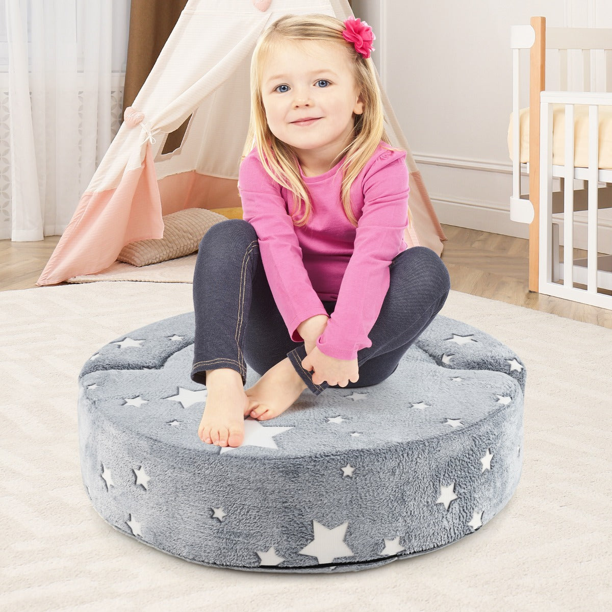 Convertible Children Sofa Kids Couch Chair with Removable and Machine-washable Cover-Grey