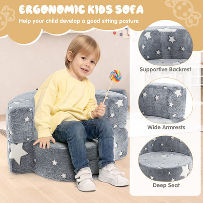 Convertible Children Sofa Kids Couch Chair with Removable and Machine-washable Cover-Grey