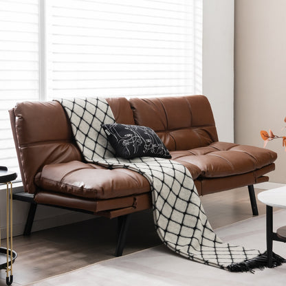 Costway Convertible Memory Foam Futon Couch Bed with Adjustable Backrest and Armrests for Living Room-Brown