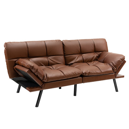 Costway Convertible Memory Foam Futon Couch Bed with Adjustable Backrest and Armrests for Living Room-Brown