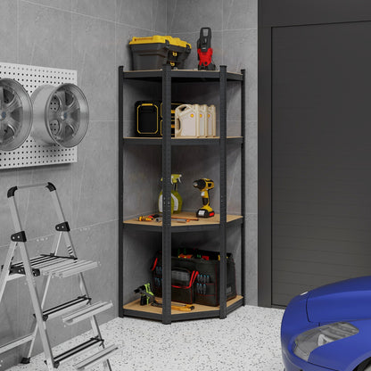 4-Tier Corner Shelving Unit Adjustable Garage Storage Utility Rack for Warehouse-Black