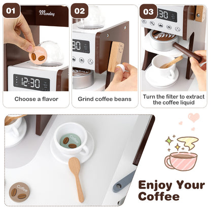 Corner Wooden Play Kitchen with Lights Sounds and Accessories-Coffee