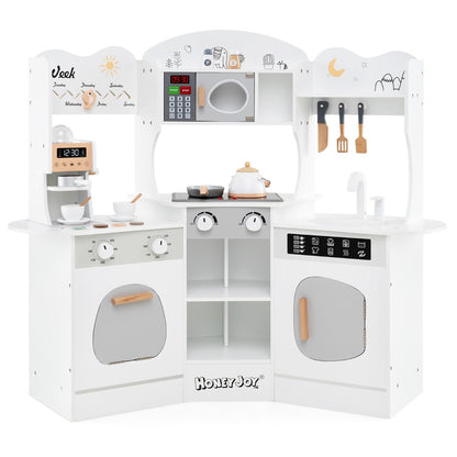 Corner Wooden Play Kitchen with Lights Sounds and Accessories-White