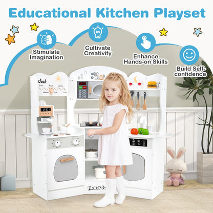 Corner Wooden Play Kitchen with Lights Sounds and Accessories-White