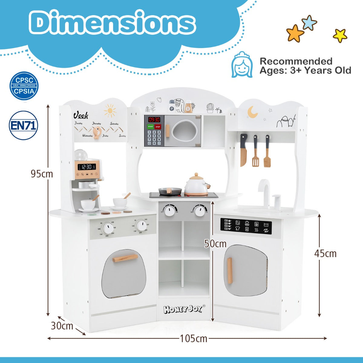 Corner Wooden Play Kitchen with Lights Sounds and Accessories-White