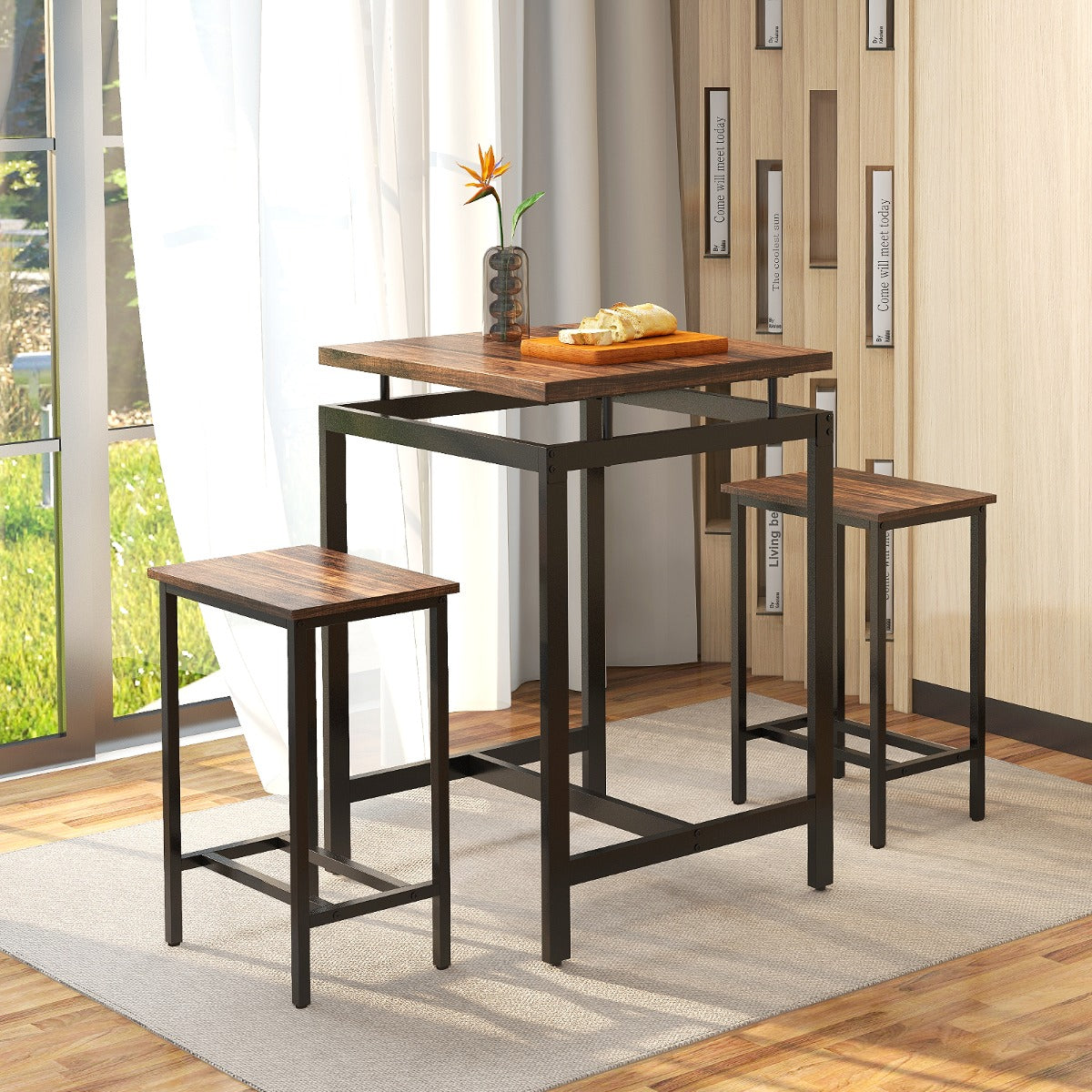 Compact counter dining set fits apartments breakfast nooks kitchens and small dining areas